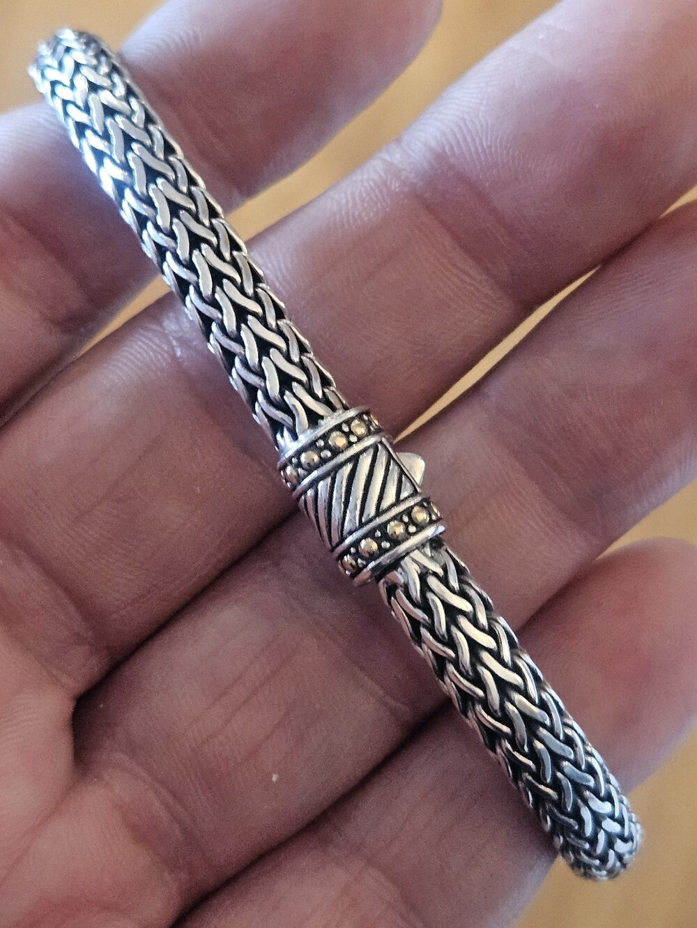 Mens Samuel B 18k Sterling Silver Majesty Palm Woven Bracelet Barrel Clasp 8.5"